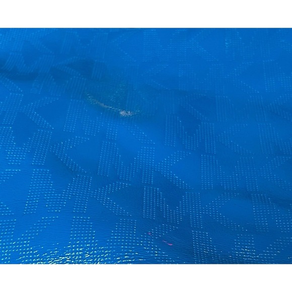 Michael Kors Blue Patent Leather Monogram Tote Bag MK Logo Gold Hardware Large - Picture 7 of 9